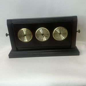 Bombay Clock Co Desk Weather Station Clock Therometer Hydrometer Wood